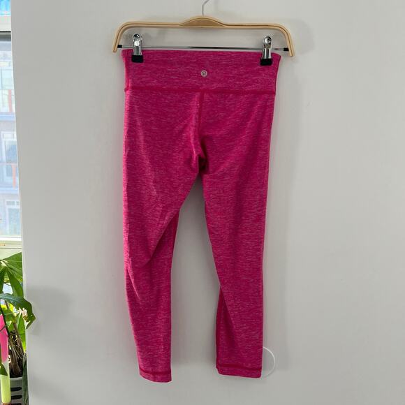 Lululemon Bright Pink Crop Wunder Under Leggings Size 4 - Picture 6 of 6